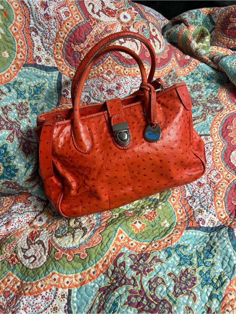Dooney & Bourke Orange Faux-Ostrich Satchel